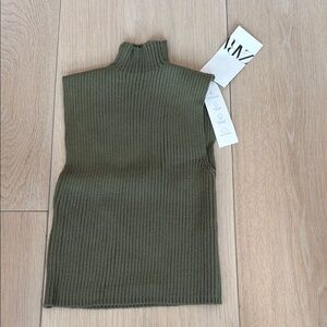 Zara Olive Green Ribbed Sleeveless Turtleneck, S
